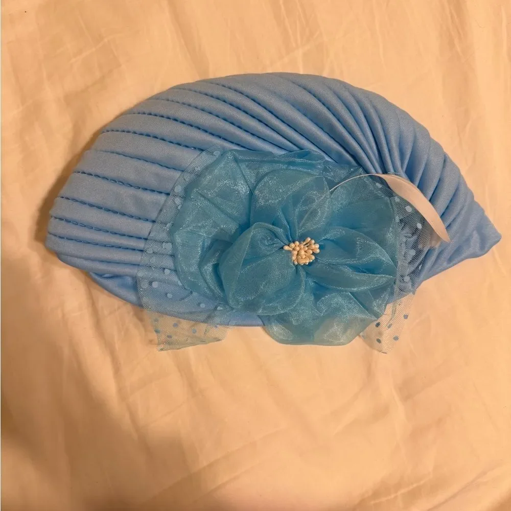 Elegant Blue Pre-Tied Head Wrap / Turban – Statement Modest Style
